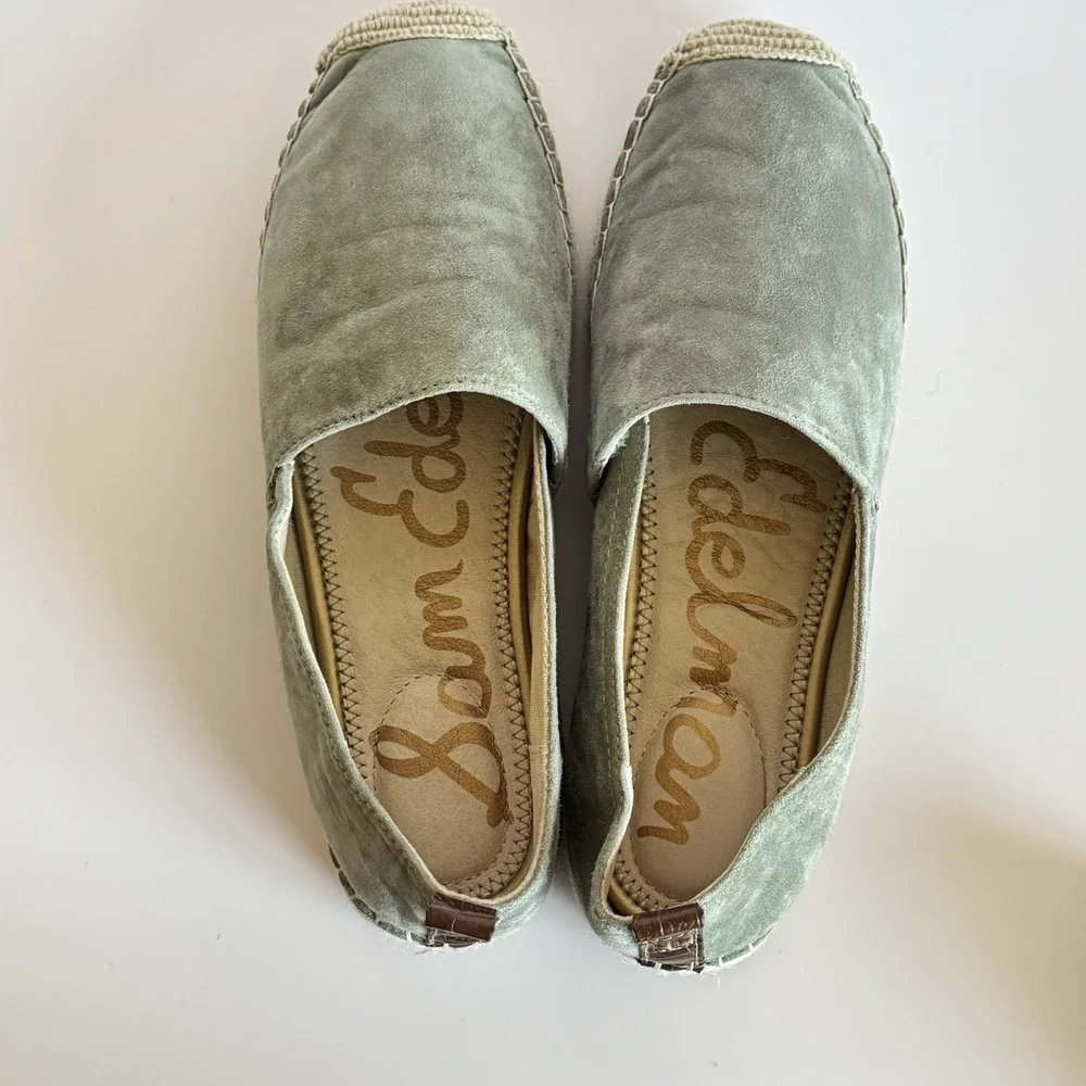 Sam Edelman Khloe Womens 7.5 Sage Suede Espadrille Flats Slip On